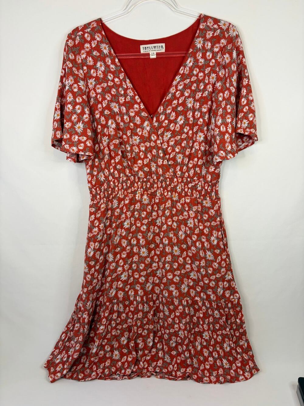 Idyllwind Orange Daisy Ditzy Floral Short Sleeve Smocked Waist Sundress Large
